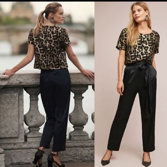 Anthropologie Ett Twa satin tie waist belted pant Size 0 - Picture 1 of 12